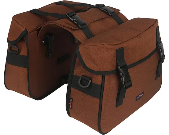 Nylon Double Pannier Shoulder Bags Bicycle Rear Rack Trunk Motorcycle Tail Seat Bag - Brown